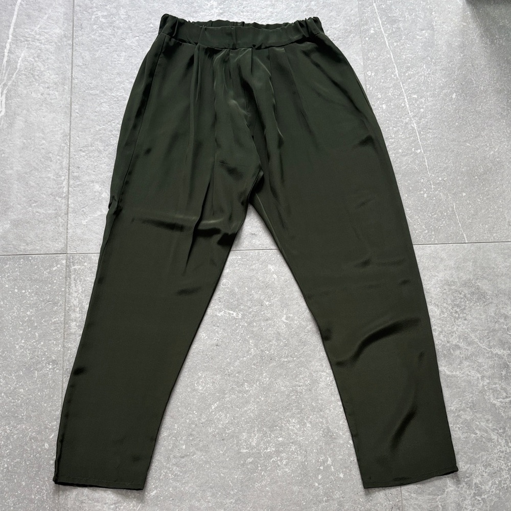 Women’s Silk Dark Green Dress Pants